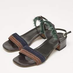 Prada Multicolor Crochet and Feather Ankle Strap Sandals Size 37.5