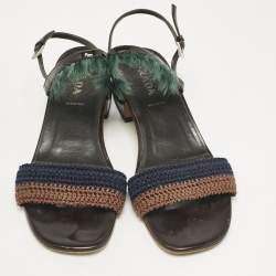 Prada Multicolor Crochet and Feather Ankle Strap Sandals Size 37.5