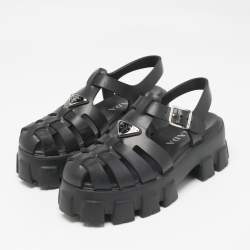 Prada Black Rubber Monolith Ankle Strap Sandals Size 39