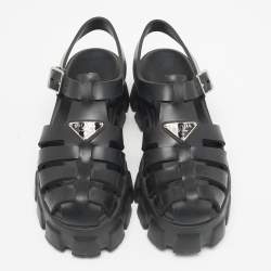 Prada Black Rubber Monolith Ankle Strap Sandals Size 39