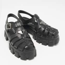 Prada Black Rubber Monolith Ankle Strap Sandals Size 39