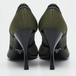Prada Green/Black Printed Knit Fabric Pointed Toe Pumps Size 39
