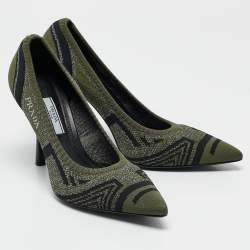 Prada Green/Black Printed Knit Fabric Pointed Toe Pumps Size 39