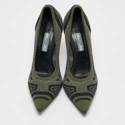 Prada Green/Black Printed Knit Fabric Pointed Toe Pumps Size 39