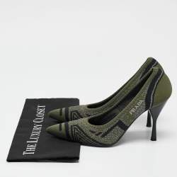 Prada Green/Black Printed Knit Fabric Pointed Toe Pumps Size 39