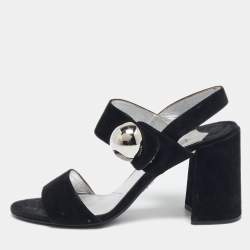 Prada Black Suede Ankle Strap Block Heel Sandals Size 39