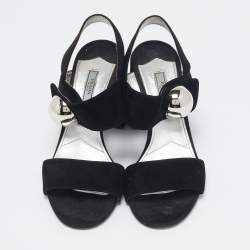 Prada Black Suede Ankle Strap Block Heel Sandals Size 39