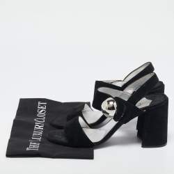 Prada Black Suede Ankle Strap Block Heel Sandals Size 39