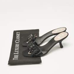 Prada Black Satin Bow Embellished Slide Sandals Size 36.5