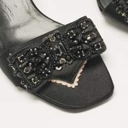 Prada Black Satin Bow Embellished Slide Sandals Size 36.5