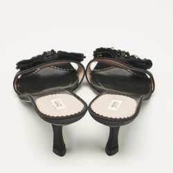 Prada Black Satin Bow Embellished Slide Sandals Size 36.5