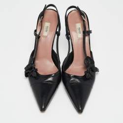 Pre Owned Prada Black Leather Pointed Toe Slingback Pumps Size 36.5