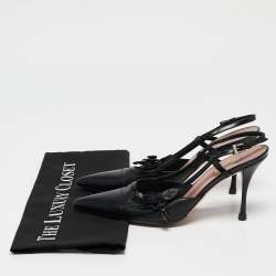 Pre Owned Prada Black Leather Pointed Toe Slingback Pumps Size 36.5