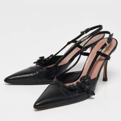 Pre Owned Prada Black Leather Pointed Toe Slingback Pumps Size 36.5