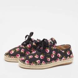 Prada Multicolor Canvas Lace Up Floral Print Espadrilles Size 37