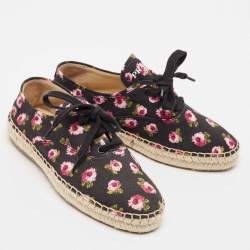 Prada Multicolor Canvas Lace Up Floral Print Espadrilles Size 37