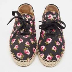 Prada Multicolor Canvas Lace Up Floral Print Espadrilles Size 37