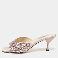 Prada Pink Satin Crystal Embellished Slide Sandals Size 40