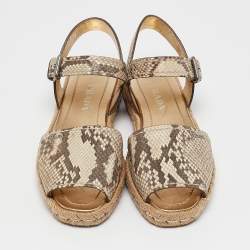 Prada Brown Python Leather Slingback Espadrille Flats Size 38