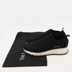 Prada Black Knit Fabric Low Top Sneakers Size 38