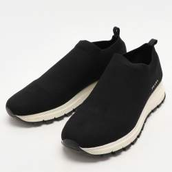Prada Black Knit Fabric Low Top Sneakers Size 38