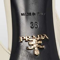 Pre Owned Prada Cream Patent Leather Logo Pointed Toe Slingback Pumps Size 36