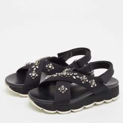 Prada Black Neoprene Crystal Embellished Flat Sandals Size 40