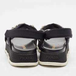 Prada Black Neoprene Crystal Embellished Flat Sandals Size 40