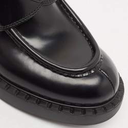 Prada Black Brushed Leather Slip On Loafers Size 38