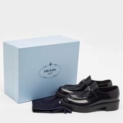 Prada Black Brushed Leather Slip On Loafers Size 38