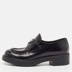 Prada Black Brushed Leather Slip On Loafers Size 38