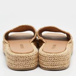 Prada Beige Raffia Triangle Logo Plaque Platform Slide Sandals Size 40