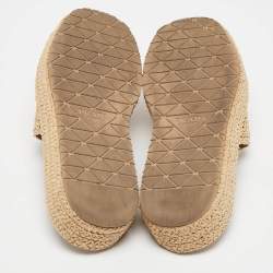 Prada Beige Raffia Triangle Logo Plaque Platform Slide Sandals Size 40