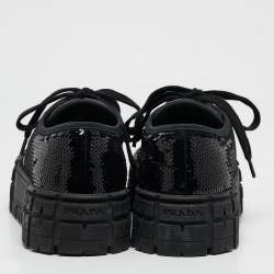 Prada Black Sequin Double Wheel Platform Sneakers Size 39