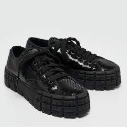 Prada Black Sequin Double Wheel Platform Sneakers Size 39