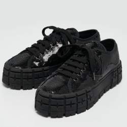 Prada Black Sequin Double Wheel Platform Sneakers Size 39