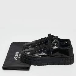 Prada Black Sequin Double Wheel Platform Sneakers Size 39