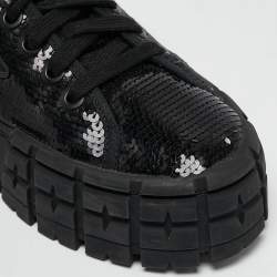 Prada Black Sequin Double Wheel Platform Sneakers Size 39
