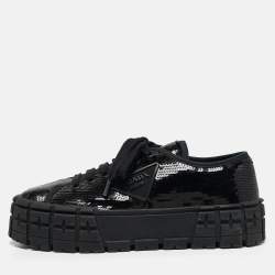 Prada Black Sequin Double Wheel Platform Sneakers Size 39