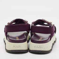 Prada Purple Fabric and Leather Crystals Cross Strap Flats Size 40.5