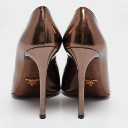 Prada Brown Laminated Leather Pointed Toe Pumps Size 37.5