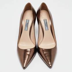 Prada Brown Laminated Leather Pointed Toe Pumps Size 37.5