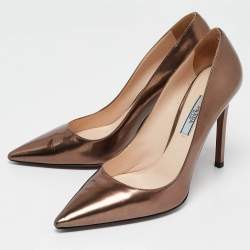 Prada Brown Laminated Leather Pointed Toe Pumps Size 37.5