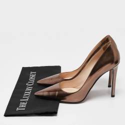 Prada Brown Laminated Leather Pointed Toe Pumps Size 37.5
