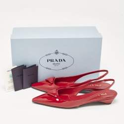 Prada Red Patent Leather Triangle Logo Slingback Ballet Flats Size 38