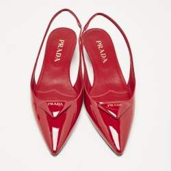 Prada Red Patent Leather Triangle Logo Slingback Ballet Flats Size 38