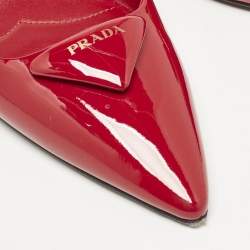Prada Red Patent Leather Triangle Logo Slingback Ballet Flats Size 38