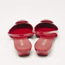 Prada Red Patent Leather Triangle Logo Slingback Ballet Flats Size 38
