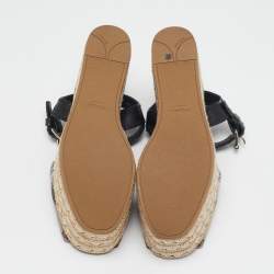 Prada Multicolor Leather and Suede Cork Espadrille Platform Ankle Strap Sandals Size 36