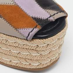 Prada Multicolor Leather and Suede Cork Espadrille Platform Ankle Strap Sandals Size 36